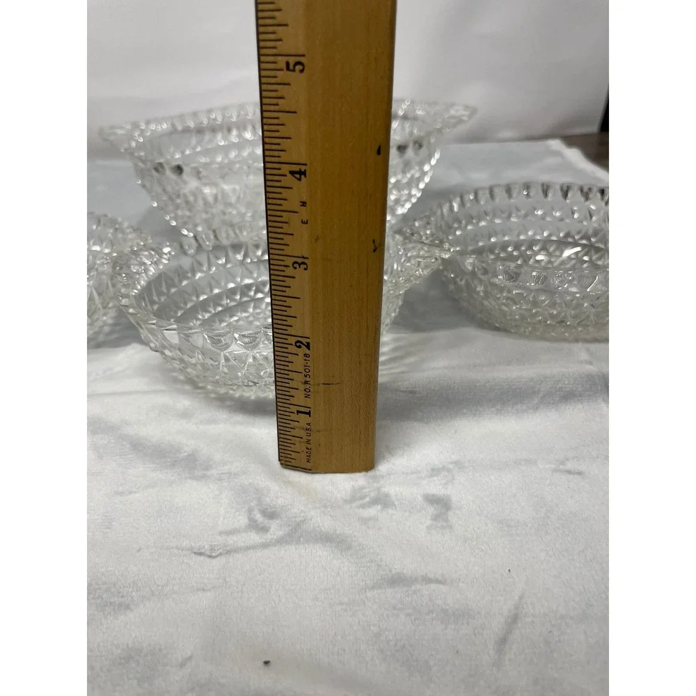 Imperial Glass Cape Cod Clear Diamond Point Handled Serving Bowl & 3 Berry Bowls